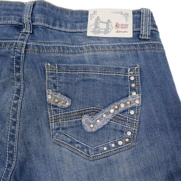 Baker Street Bootcut Jeans Juniors 5 Embellished Blue Denim Stretch 28x31.5 - Picture 9 of 12